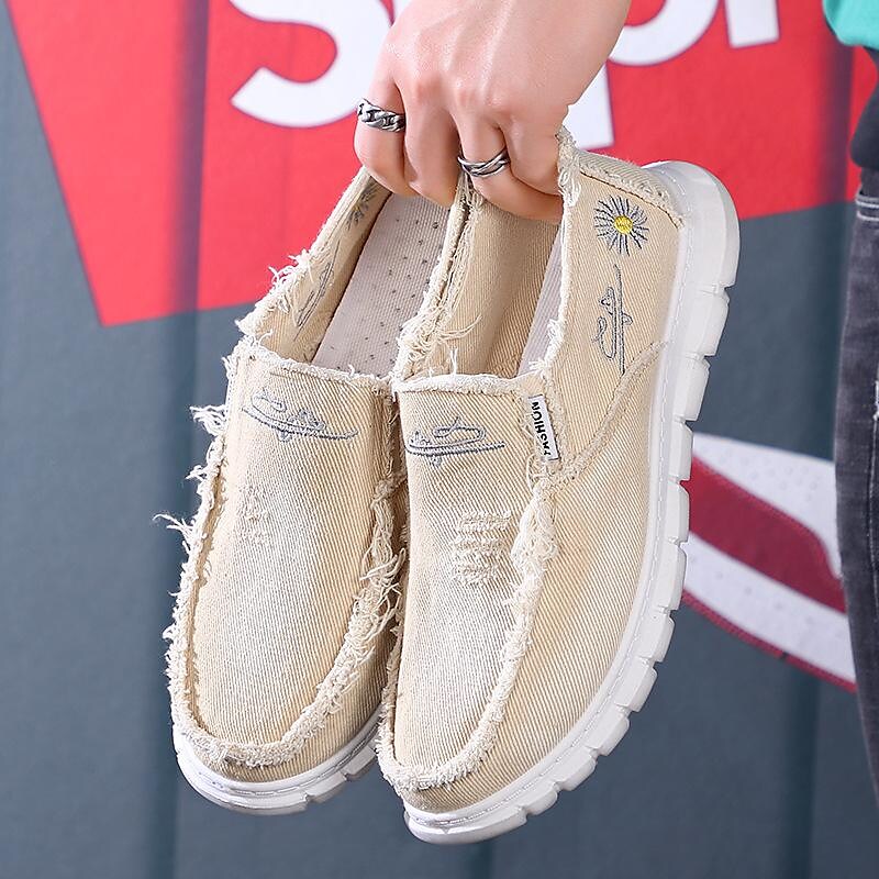 summer new fashion men's shoes canvas shoes breathable work old beijing cloth shoes men's slip-on lazy casual shoes
