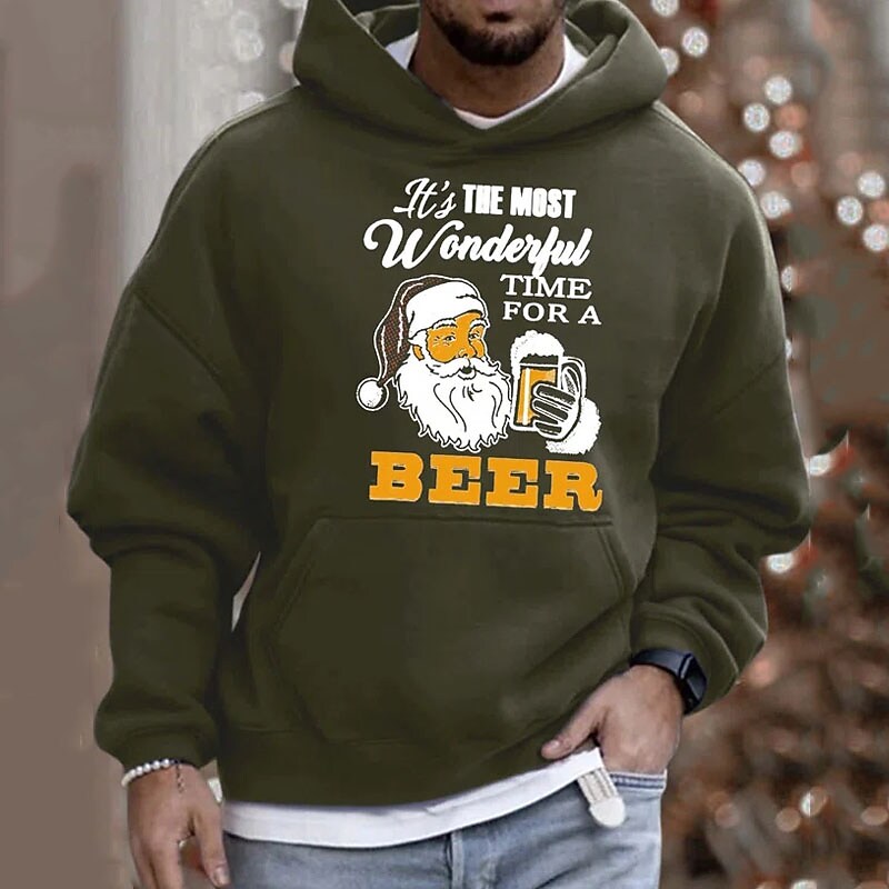 Men's Hooded Pullover Christmas Santa Claus Print Sweatshirt