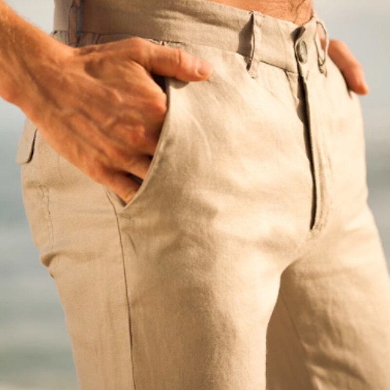 Men's Linen Trousers Beach Straight Leg Plain Comfort Outdoor Casual Daily Linen / Cotton Blend Pants 