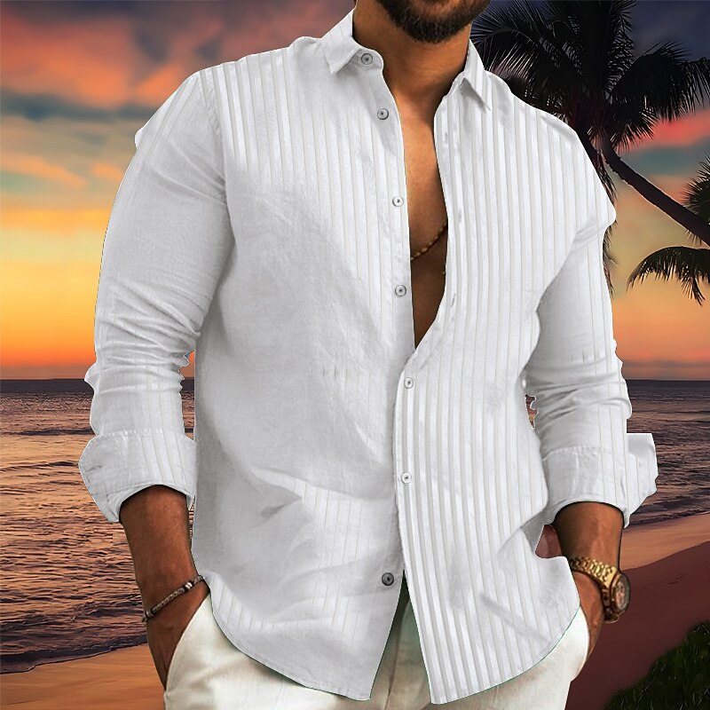 Men's Button Up Casual Summer Shirt Beach Shirt  Long Sleeve Plain Lapel Pleats Comfortable Shirt  