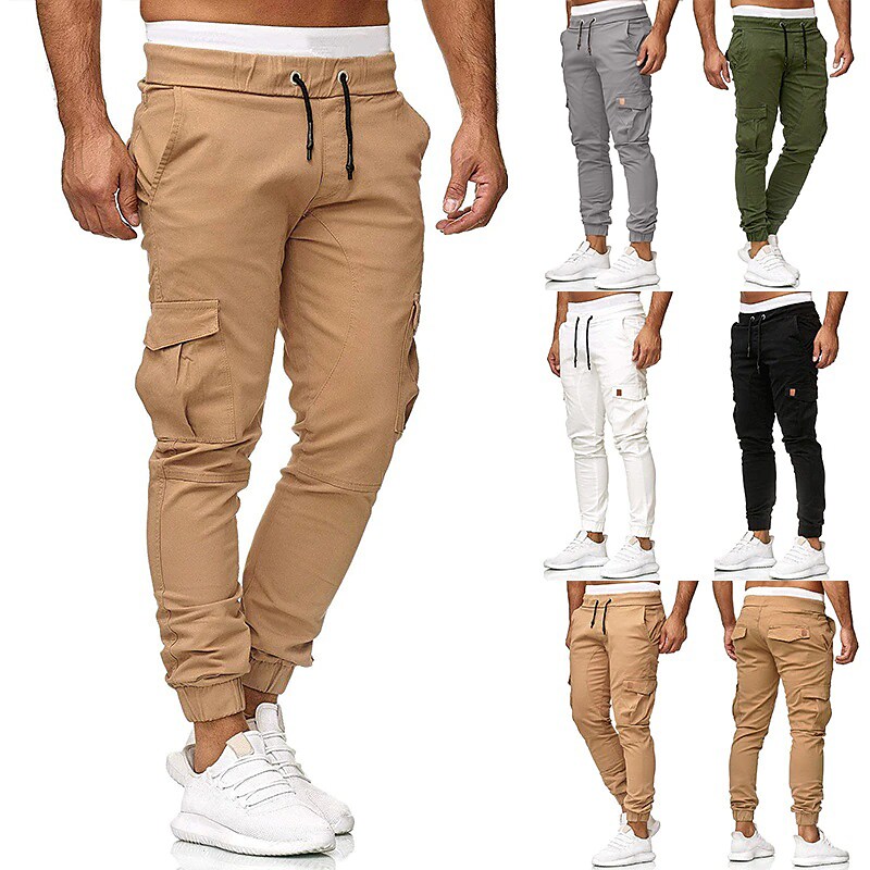 Men's Joggers Cargo Pants Trousers Casual Pants Drawstring Multi Pocket Solid Colored