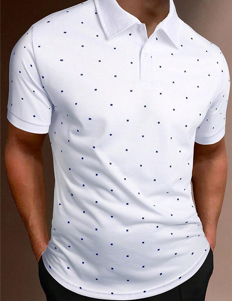 Men's Button Up Polos Golf Shirt Casual Sports Lapel Short Sleeve Fashion Basic Polka Dot Button Polos