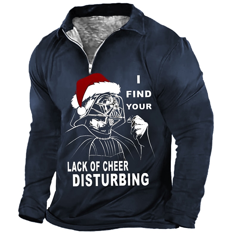 Men's Casual Christmas Print Lapel V Neck Long Sleeve Sweatshirt