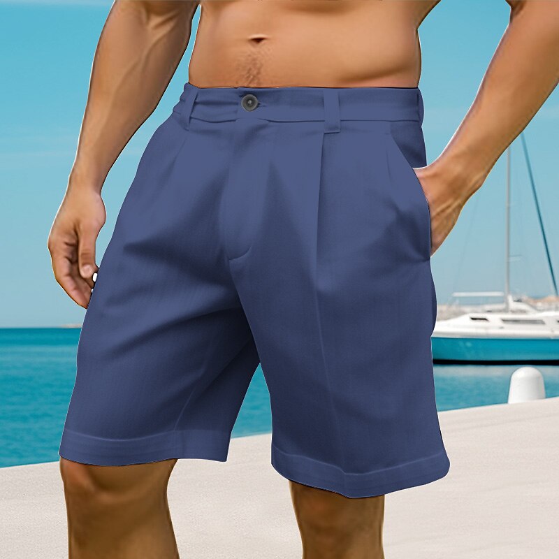 Men's Summer Beach Shorts Button Pocket Straight Leg Plain Comfort Breathable Short Casual Shorts 