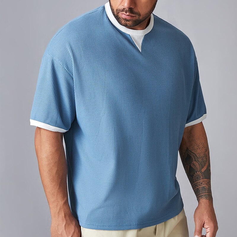 Men's T shirt Tee Tee Top Color Block Pit Strip Crew Neck Street Vacation Short Sleeves Clothing Apparel Fashion Designer Basic Top