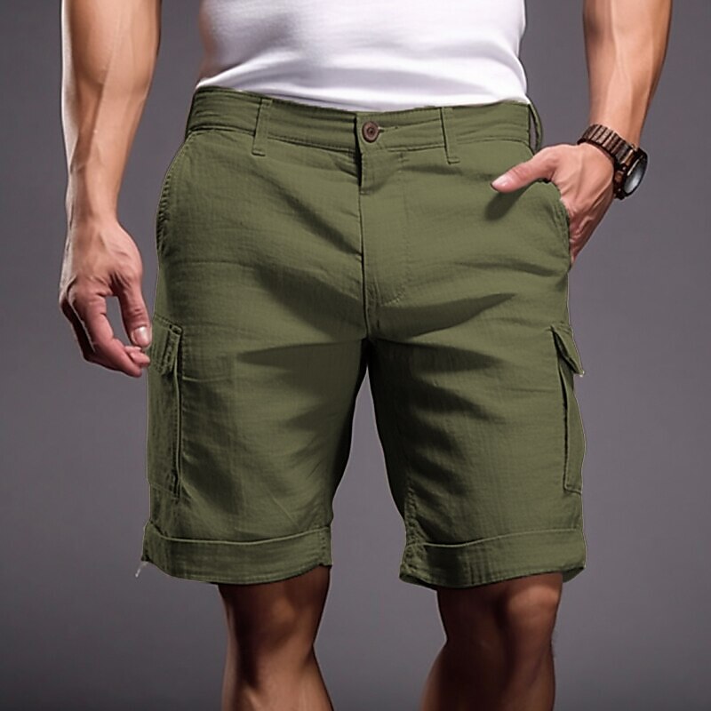 Men's Cargo Summer Shorts Pocket Plain Comfort Breathable Outdoor Daily Going out Linen / Cotton Blend Fashion Casual Shorts