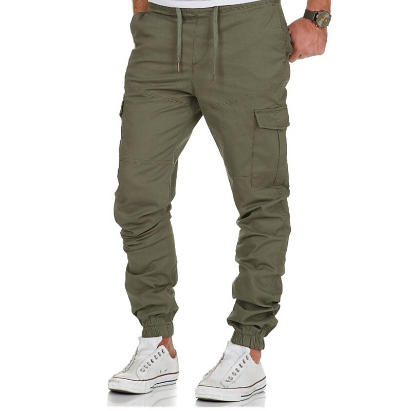 Men's Casual Elastic Waist Solid Color Pocket Straight Sweatpants