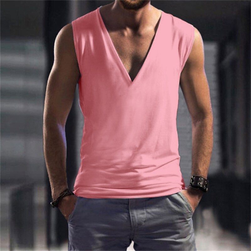 Men's Tank Top Vest Undershirt Sleeveless Shirt Plain V Neck Casual Sl