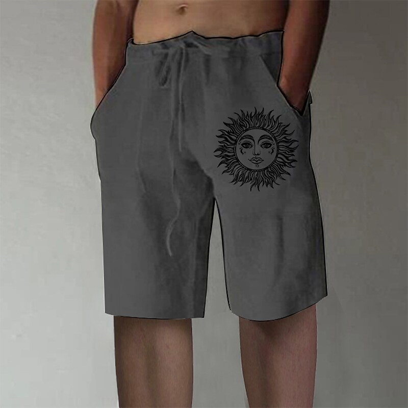 Men's Summer Shorts Elastic Waist Straight Leg Print Sun Graphic Print