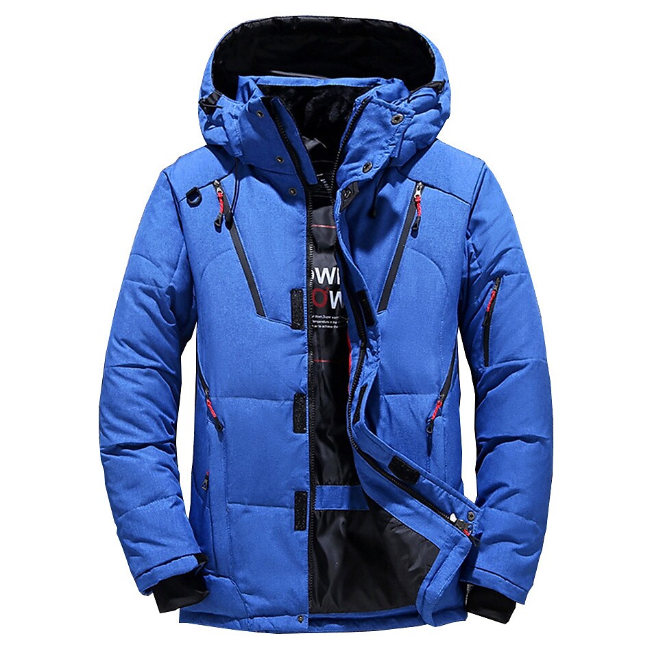 Men's Hiking Puffer Down Jacket Hoodie Jacket Ski Jacket Winter Outdoor Thermal Warm Windproof Lightweight Breathable Winter Jacket Trench Coat Top Cotton Camping Hunting Snowboard Black Blue Orange