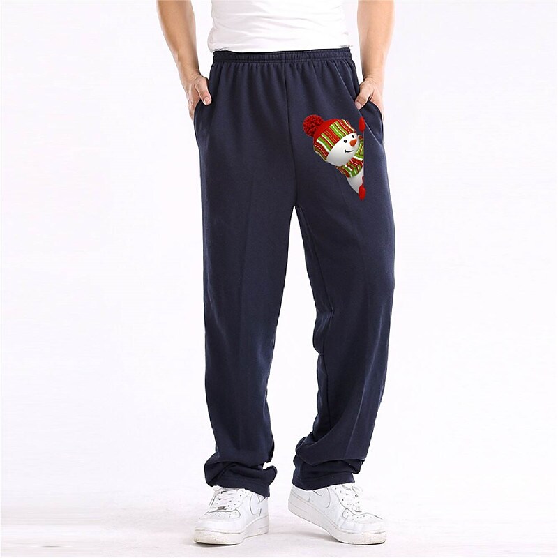 Men's Casual Elastic Waist Snowmen Print Christmas Sweatpant