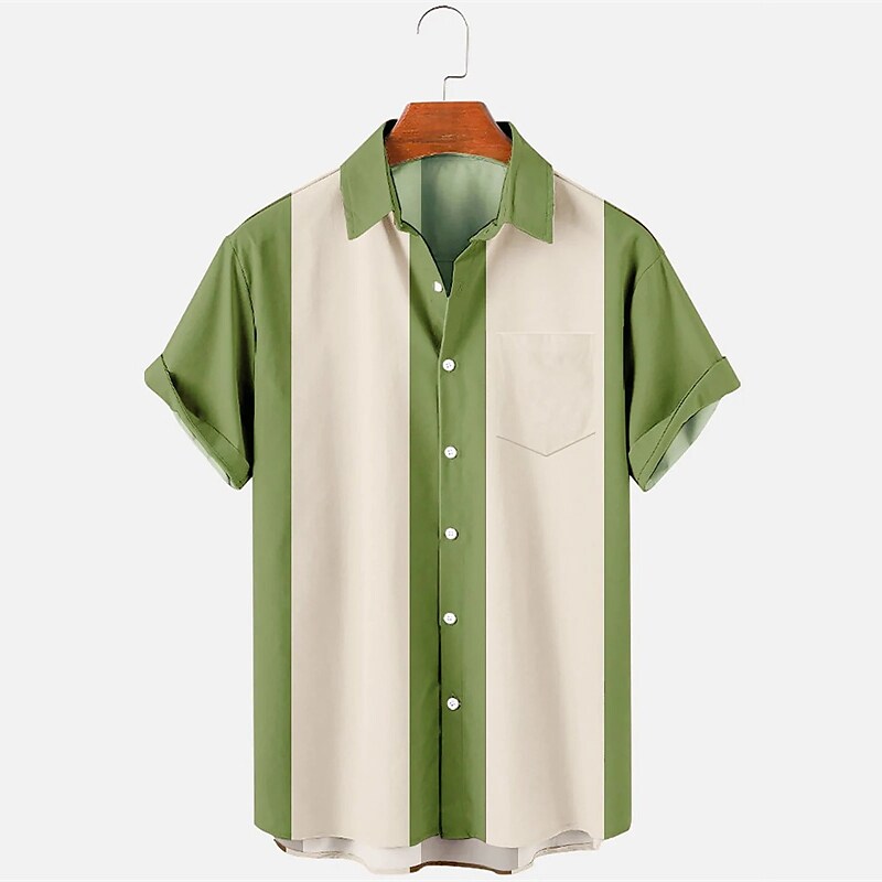 Men's Summer Hawaiian Shirt Bowling Shirt Button Up Shirt Summer Shirt Casual Shirt Light Green Red Dark Navy Royal Blue Blue Short Sleeve Color Block Turndown Street Vacation Button-Down Clothing