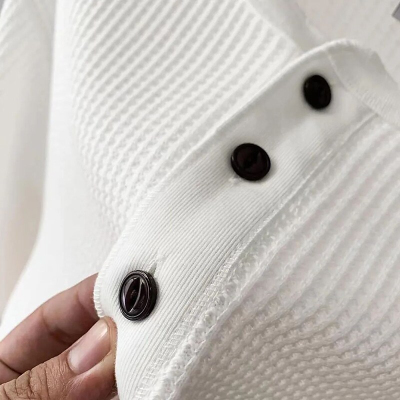 Men's Casual Solid Color Button-Down Long Sleeve Round Neck Shirt