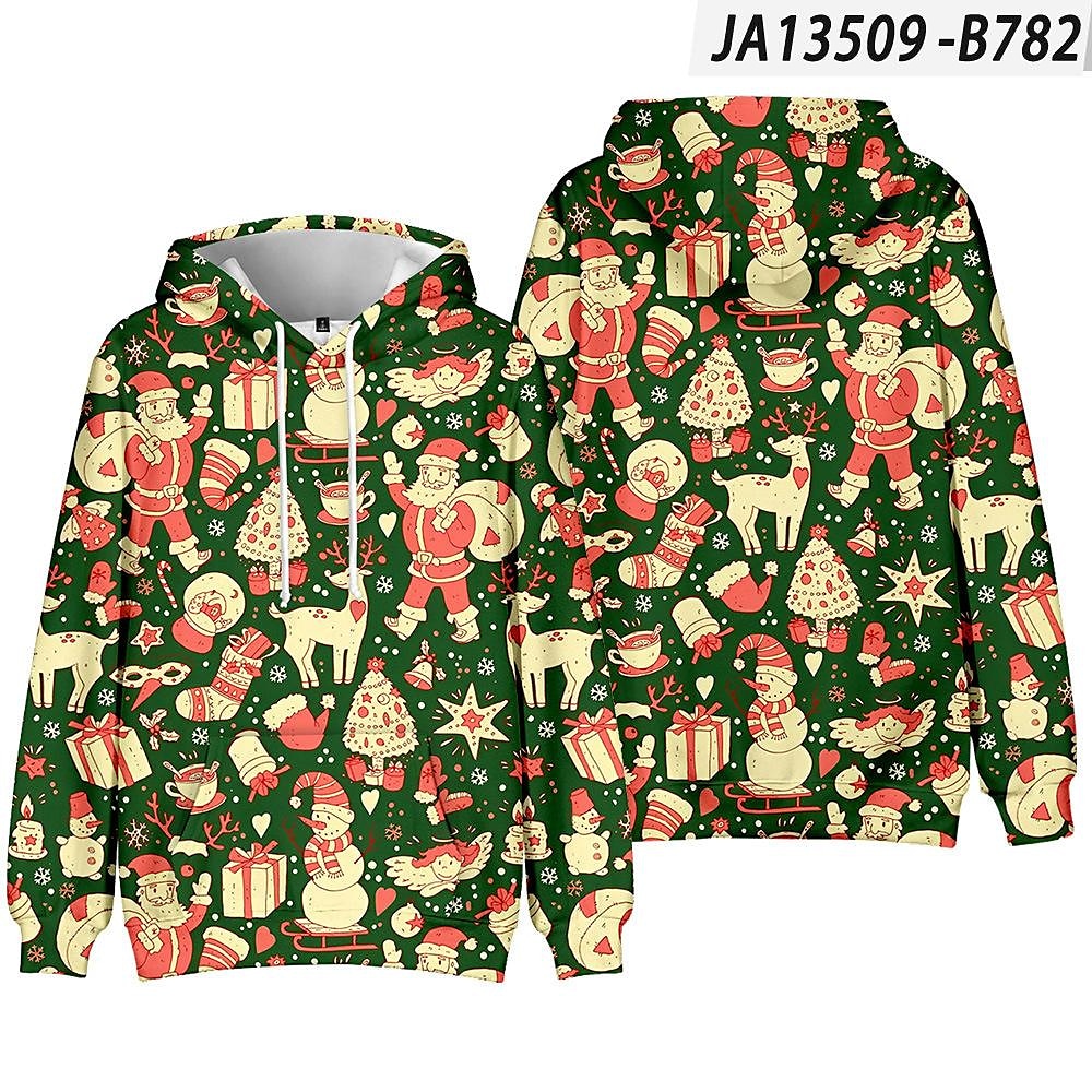 Men and Women's Christmas Print Long Sleeve Hooded Sweatshirt