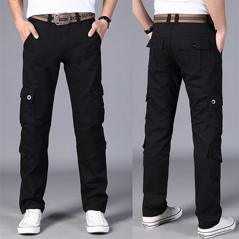 Men's Solid Color Work Multi Pocket  Lightweight Full Length Pants