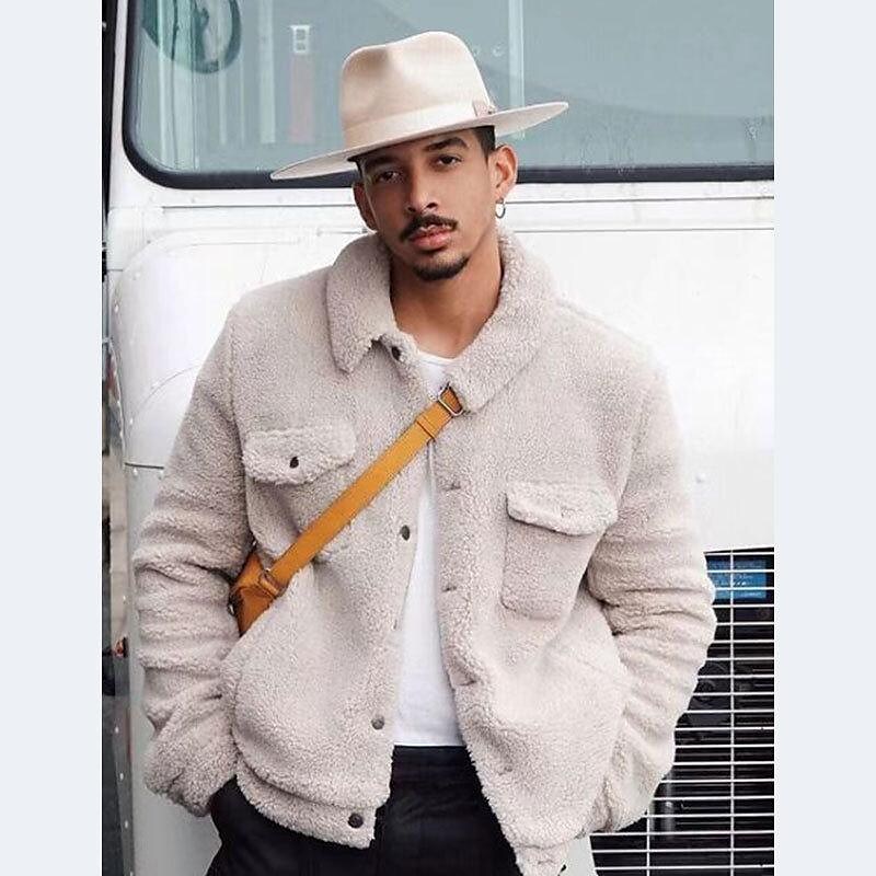 Men's Loose Casual Sherpa Long-sleeved Button Modern Jacket
