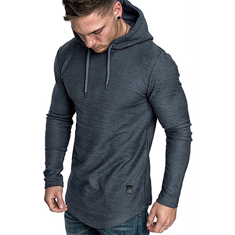 Men's Casual Outdoor Solid Color Hooded Long Sleeve Sport Sweatshirt