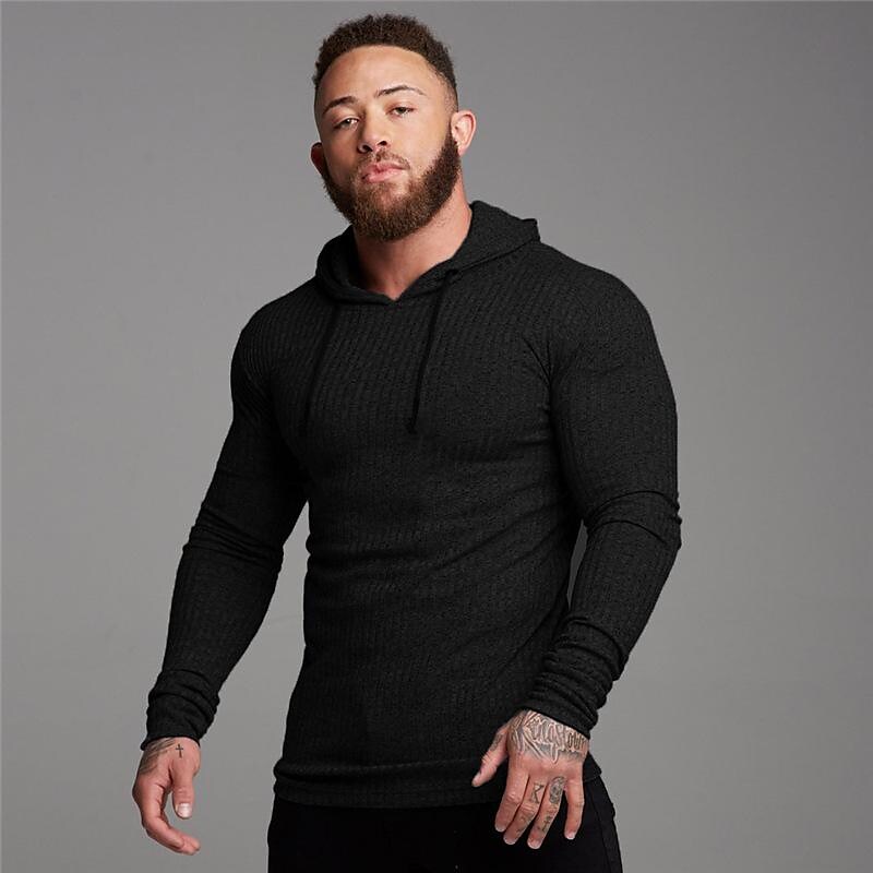 autumn and winter thin hooded long-sleeved t-shirt men striped slim casual fitness sports sweater training bottoming shirt
