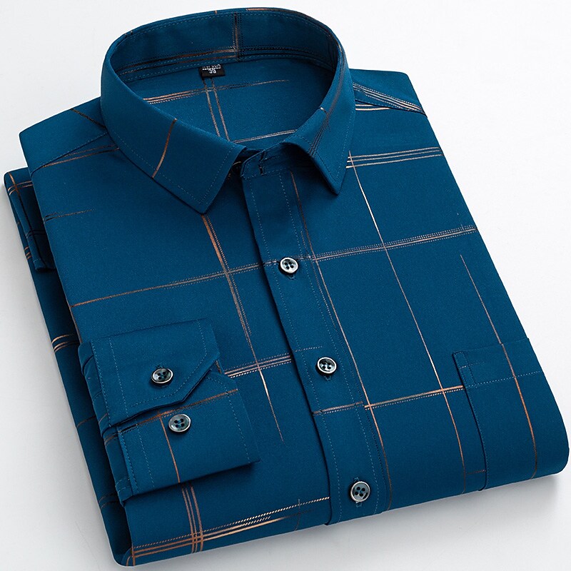 Men's Casual Office Print Lapel Long Sleeve Square Neck Button Shirt