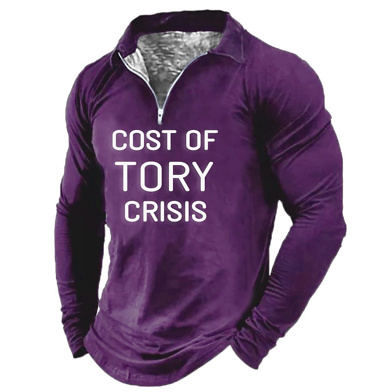 Men's Casual Solid Letter Print Turndown Long Sleeve Sweatshirt