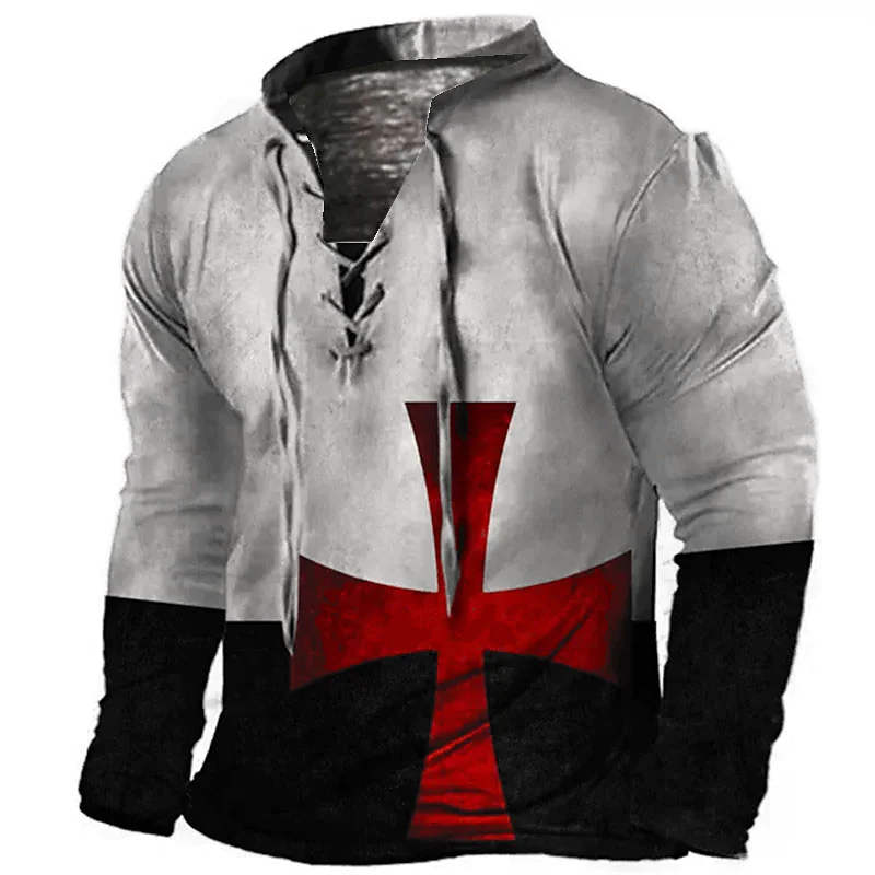 Men's Block Templar Cross Graphic Prints Vintage Streetwear 