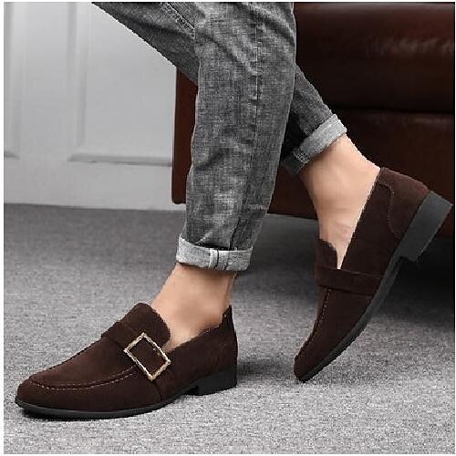 men's belt buckle beanie shoes suede tide shoes leather shoes british pointed youth breathable korean version of the tide hair stylist men's shoes