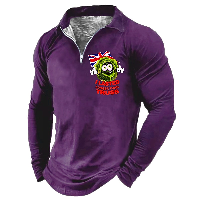 Men's Casual Cartoon Letter Turndown Long Sleeve Zipper Sweatshirt