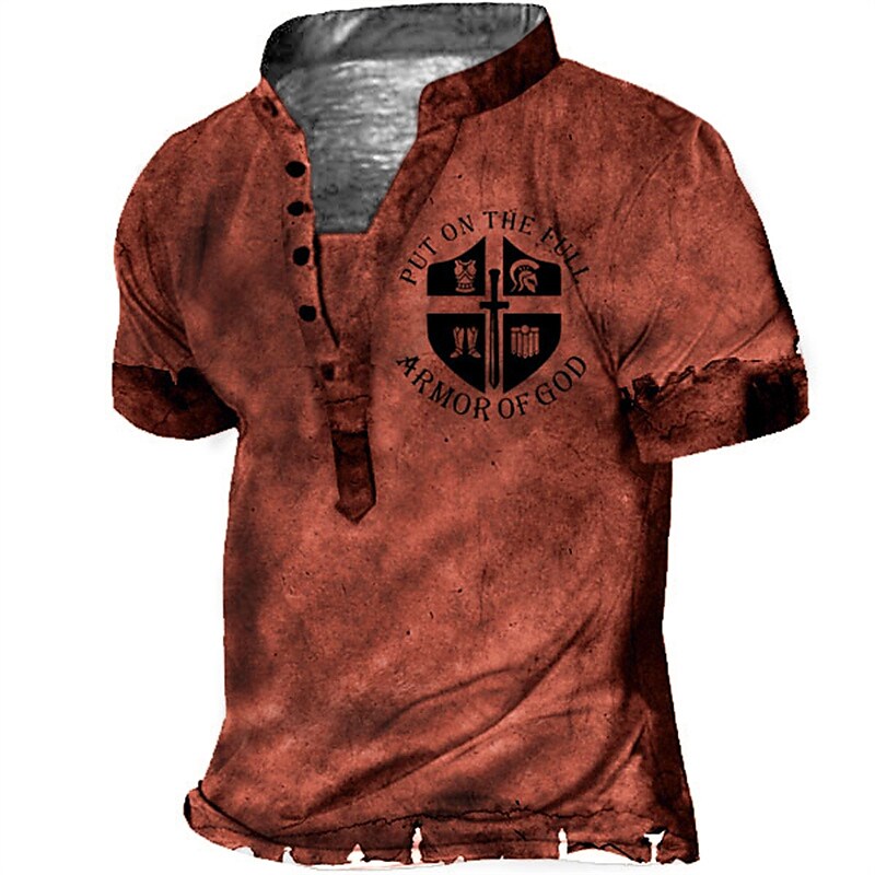Men's Henley Shirt Tee T shirt Tee 3D Print Graphic Patterned Letter Plus Size Stand Collar Daily Sports Button-Down Print Short Sleeve Tops