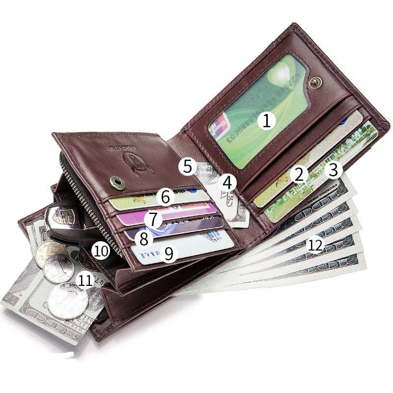 men's leather bi-fold wallet head layer leather wallet leisure driving certificate multi-function card slot wallet