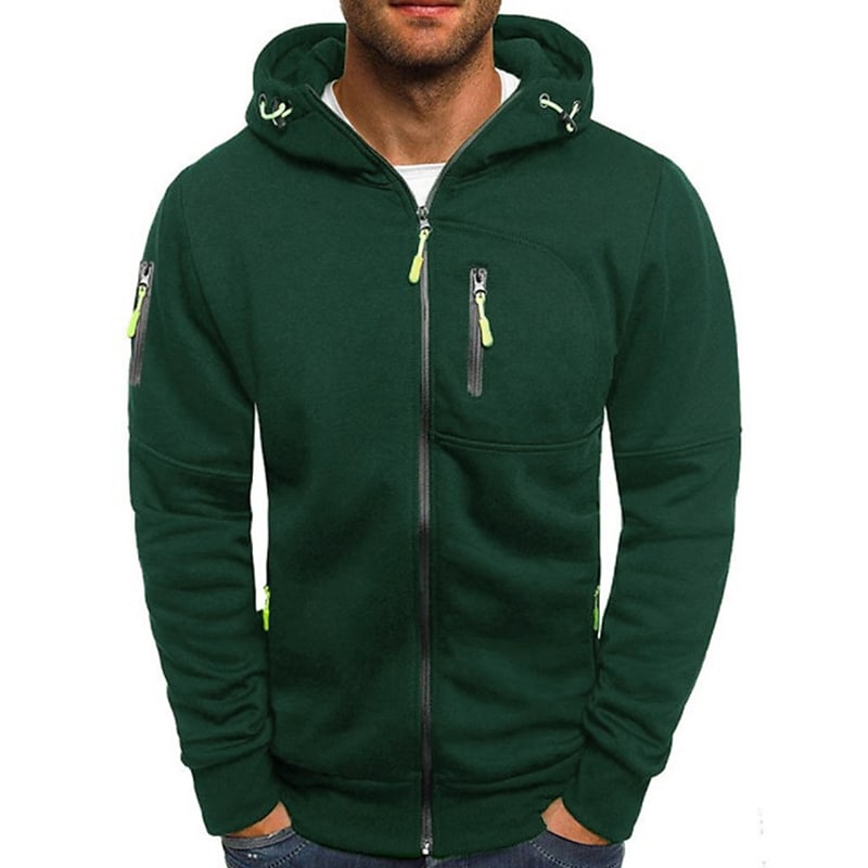 Men's Casual Solid Color Full Zip Hooded Long Sleeve Sweatshirt