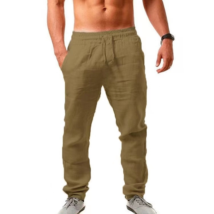 Men'S Linen Pants Men'S Hip-Hop Breathable Sports Cotton  Linen Trousers Trendy Solid Color Casual Pants