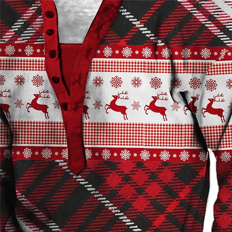 Men's Casual Red Christmas Print Stand Collar Hooded Sweatshirt