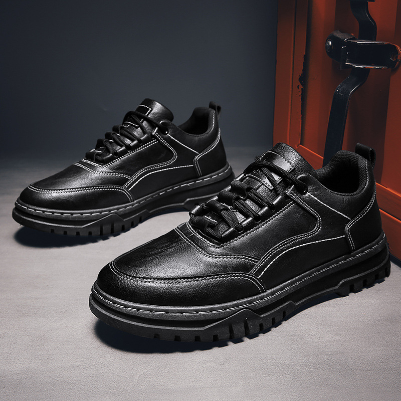 autumn new men's shoes korean version men's casual shoes black pu leather shoes trend student sports shoes lace-up trendy shoes