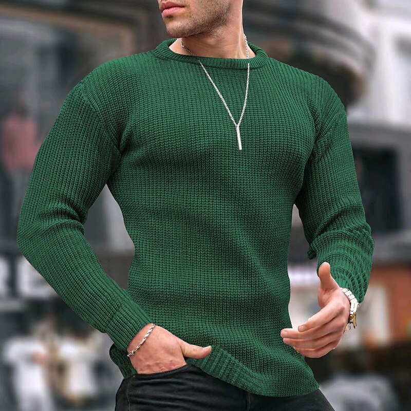 Men's Pullover Sweater Jumper Ribbed Knit Regular Knitted Solid Color Crew Neck Work Daily Sweater 