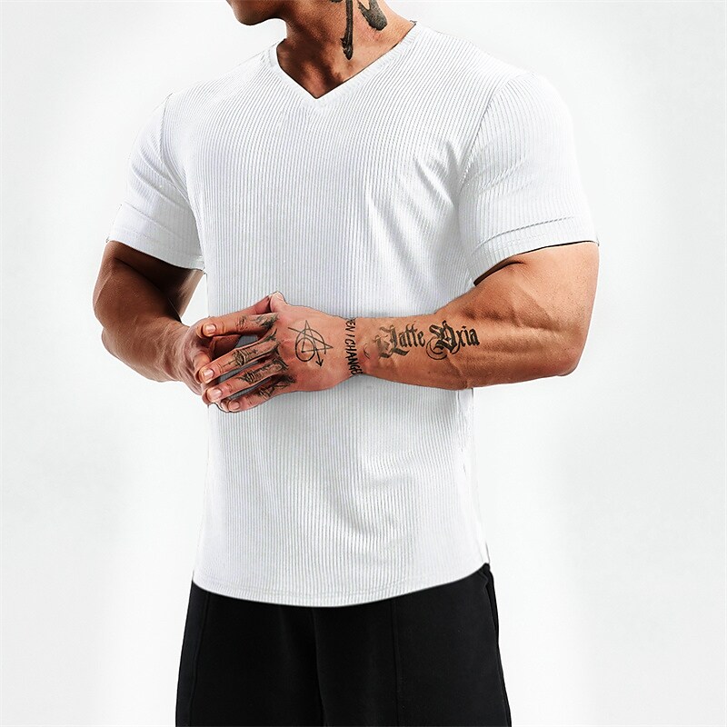 Men's Workout Running Short Sleeve Tee  Athletic Athleisure V Neck Breathable Soft Fitness Top