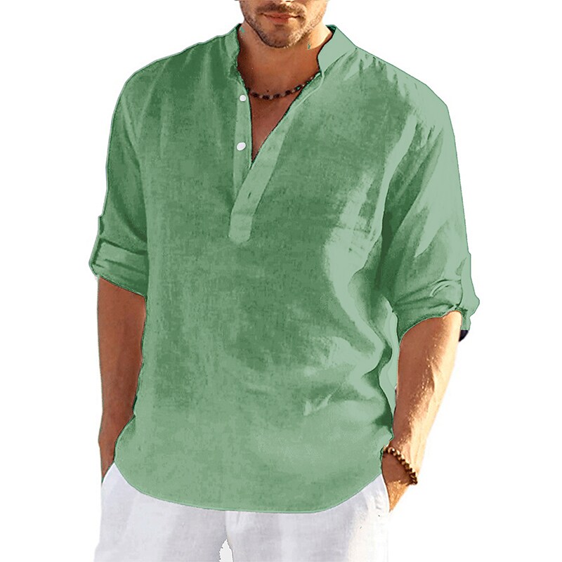 Men's Solid Color Henley Street Button-Down Short Sleeve Tops 
