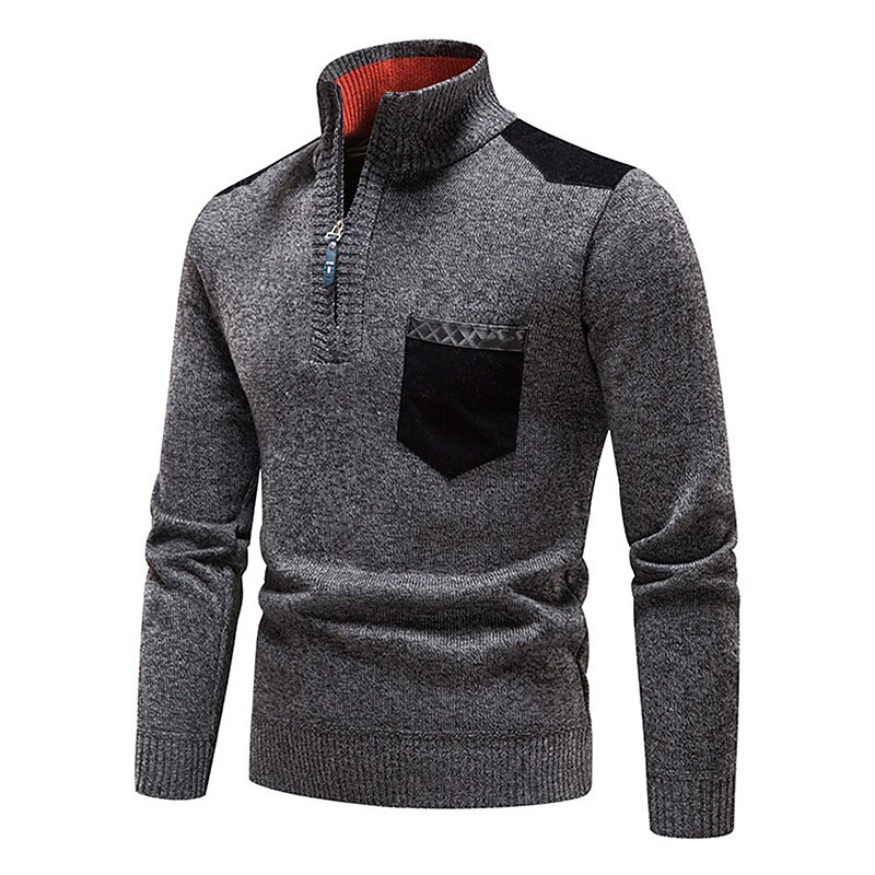 Men's Pullover Ribbed Knit  Zip Basic Warm  Daily Wear T-shirt