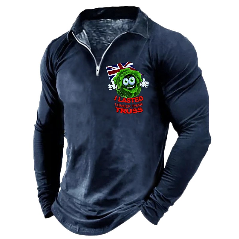Men's Casual Cartoon Letter Turndown Long Sleeve Zipper Sweatshirt