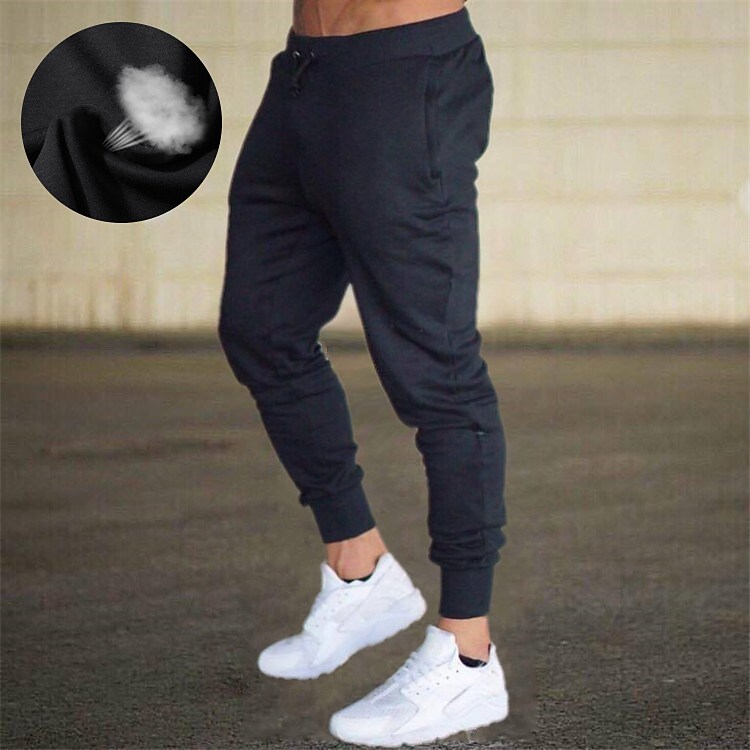Men's Solid Color Pocket Drawstring Breathable Joggers Sweatpants