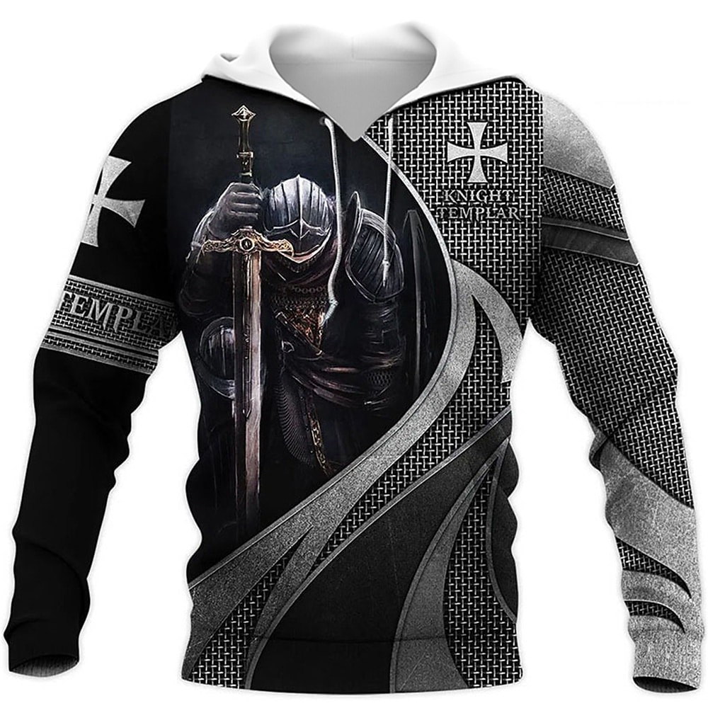 Men's Casual 3D Print Hooded Long Sleeve Pullover Sweatshirt