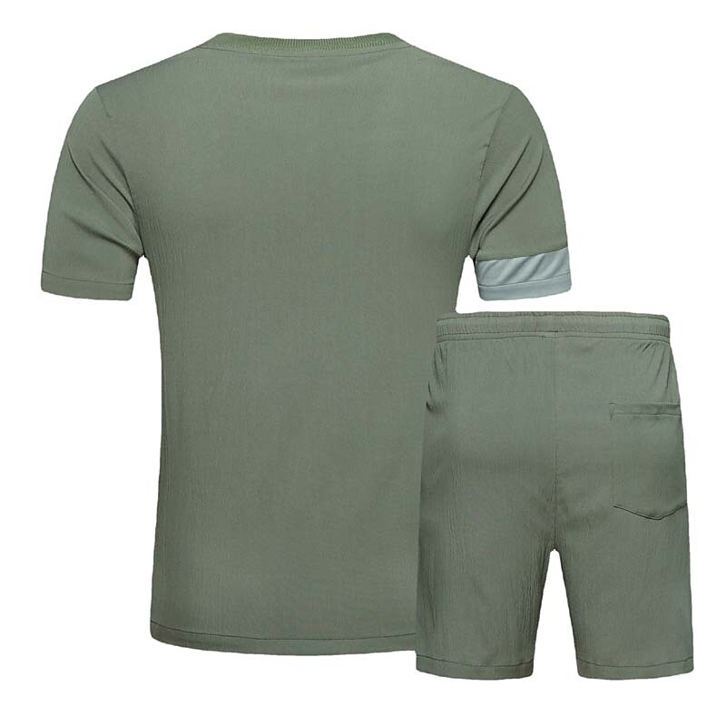 Men's Outdoor Patchwork Button Shirt Elastic Waist Shorts Set