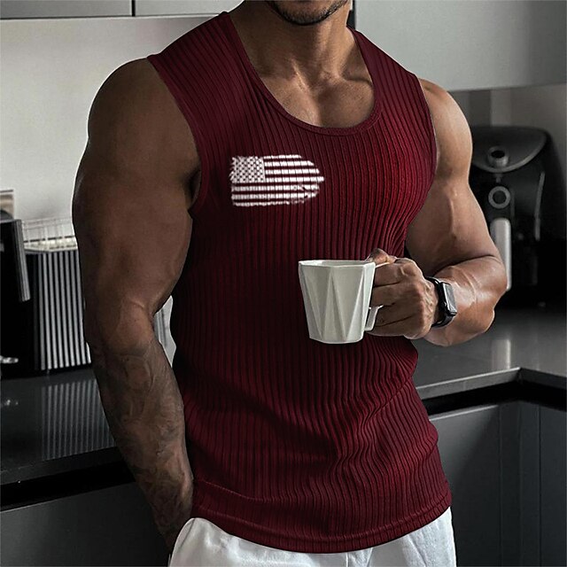 Men's Vest American Flag Crew Neck Outdoor Casual Print Cotton Cool Simple Casual Muscle Top