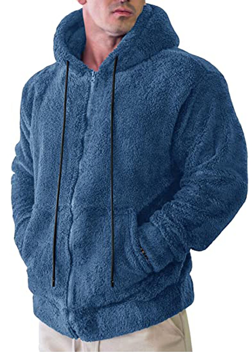 Men's Casual Solid Color Long Sleeve Hooded Pocket Fleece Sweatshirt