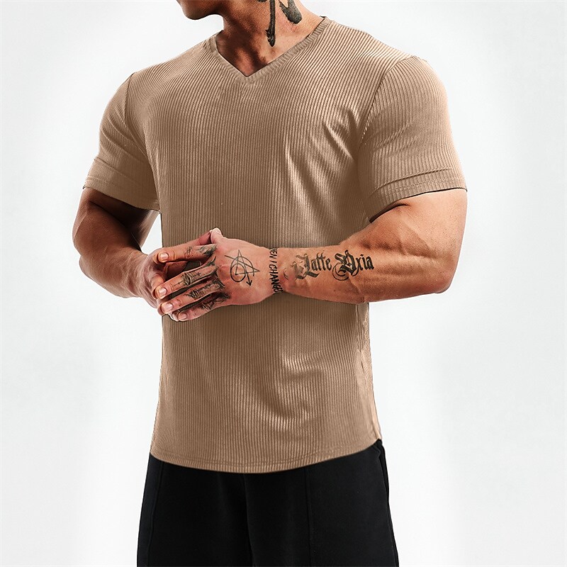 Men's Workout Running Short Sleeve Tee  Athletic Athleisure V Neck Breathable Soft Fitness Top