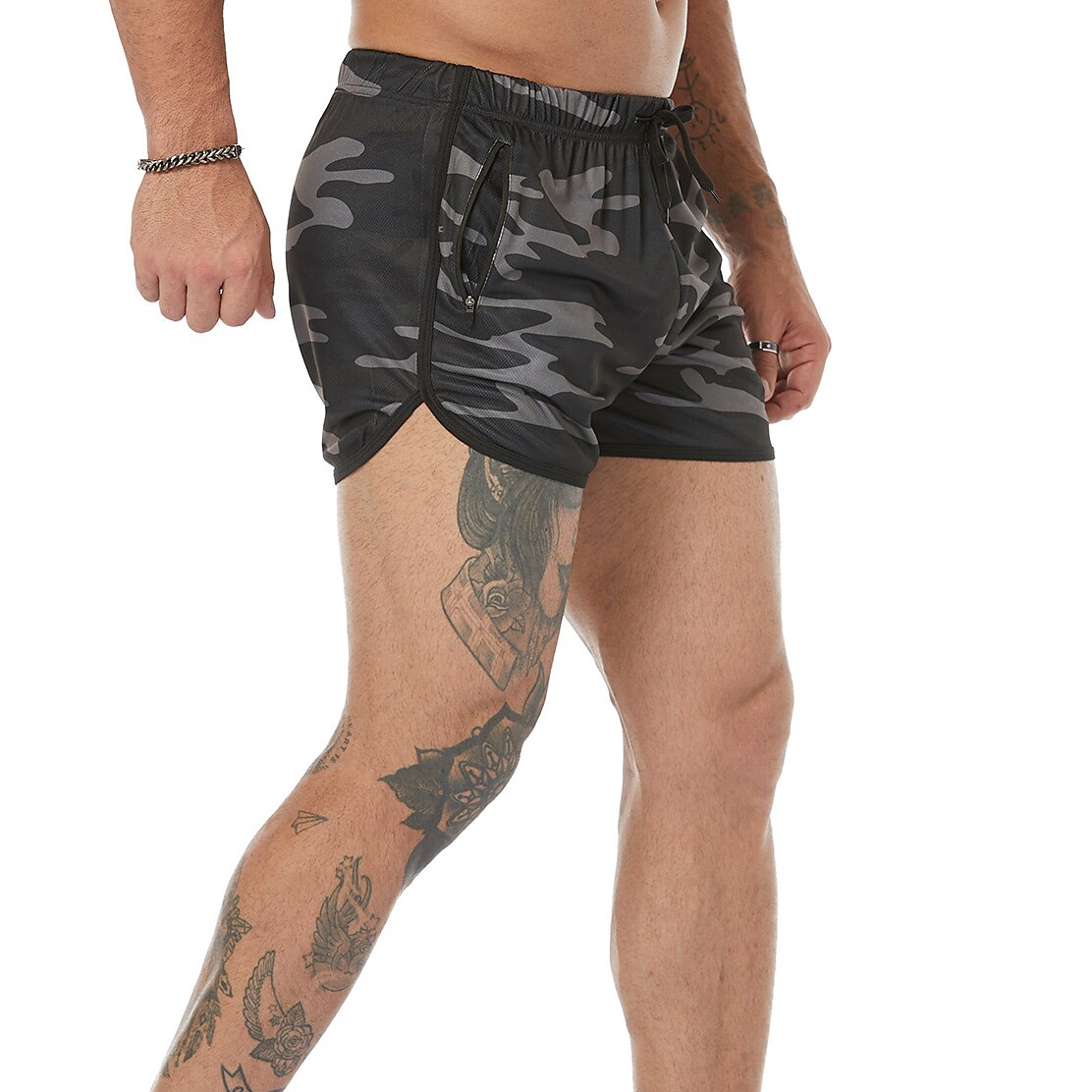 Men's Running Shorts Pocket Drawstring High Waist Bottoms Breathable Q