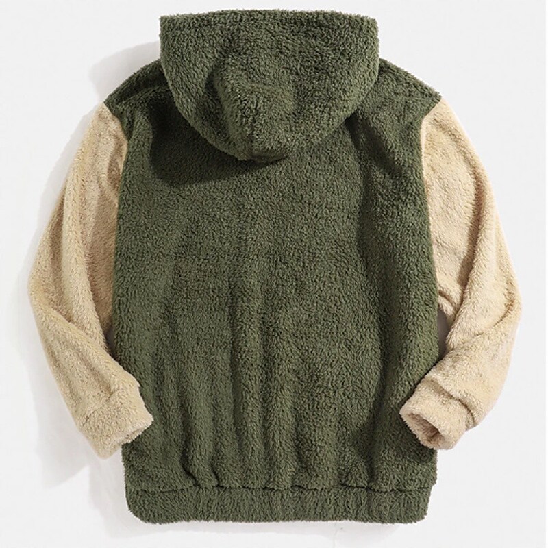 Men's Casual Fuzzy Sherpa Hooded Pocket Long Sleeve Sweatshirt