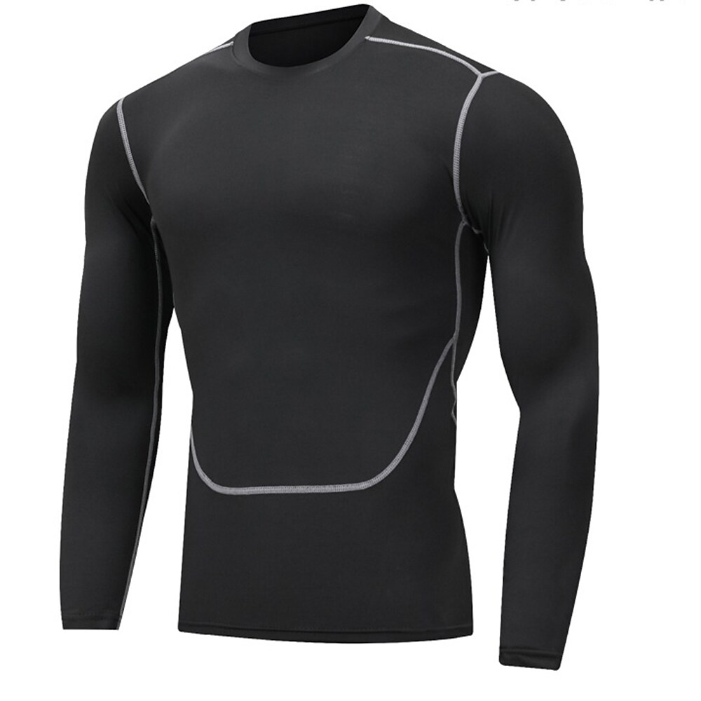 Men's Compression Running Patchwork Long Sleeve Athletic Breathable Quick Dry Soft Running Jogging Training Sportswear 