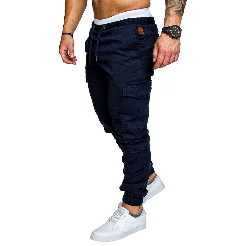 Men's Cotton Solid Color Elastic Waist Full Length Pocket Sweatpants