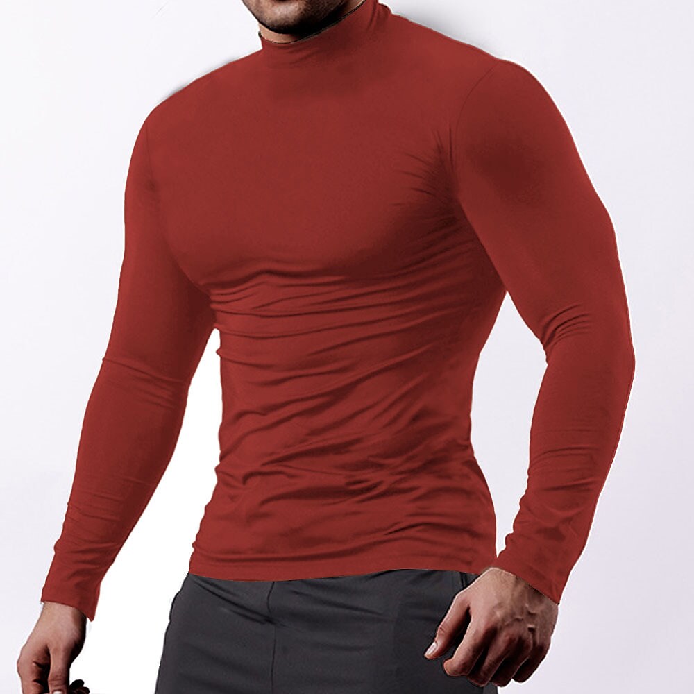 Men's Sport Solid Color Stand Collar Long Sleeve Cotton Shirt