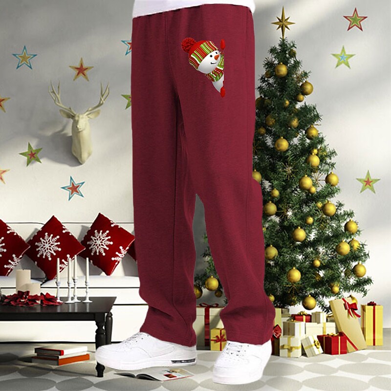 Men's Casual Elastic Waist Snowmen Print Christmas Sweatpant